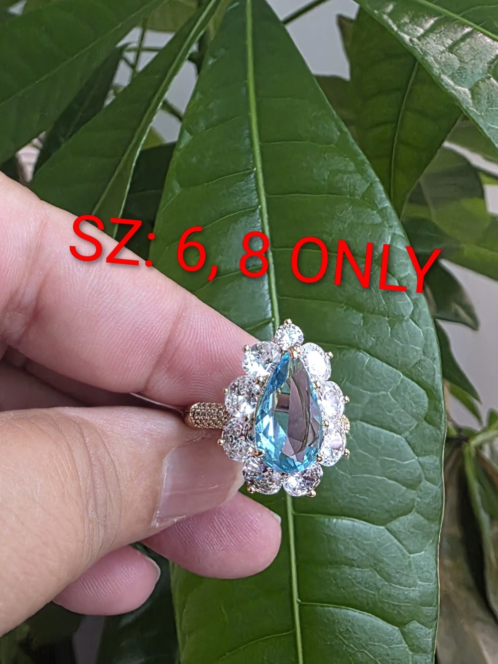 Silver Plated Teardrop Blue Crystal Halo Ring - Women Jewelry